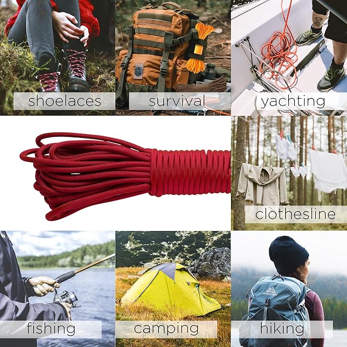 TECEUM 5/32" Paracord Rope 1000 – 1000ft / 200ft / 100ft / 50ft – Tactical Parachute Cord 4mm – 45+ Colors – Nylon String for Survival & Camping Gear – Stripe Cord for Survival – Utility Rope