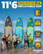 11'6x35'' Extra Wide Inflatable Paddle Board, 450lb Capacity Stand Up Paddle Board for Adults (x3), Stable Inflatable SUP, All Skill Levels, 3 Handles, 100L Backpack, 3PCS Paddle, 5L Dry Bag