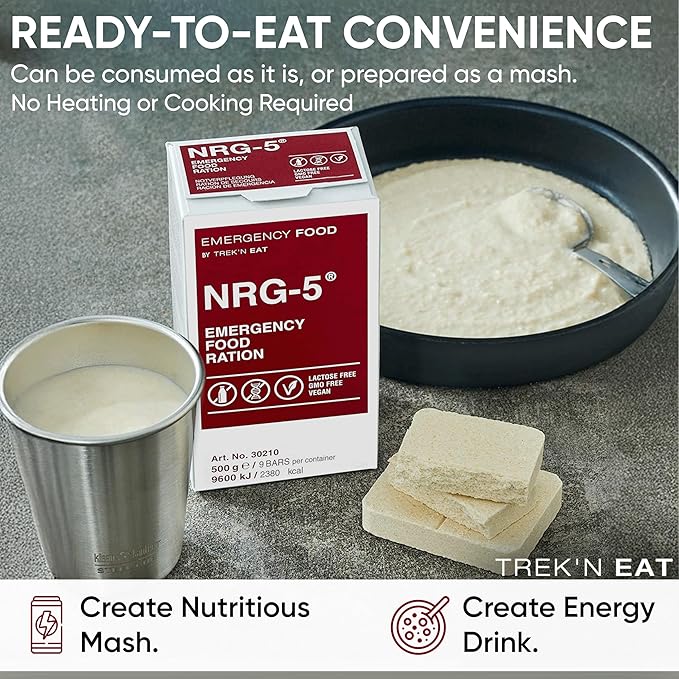 Katadyn NRG-5 Emergency Food Ration 500g Pack of 1 (9 Bars) Ready to Eat 2380 kcal, Vegan, Lactose-Free, GMO-Free | Long-Term Survival, Emergency Preparedness and Outdoor Adventure Food Bar