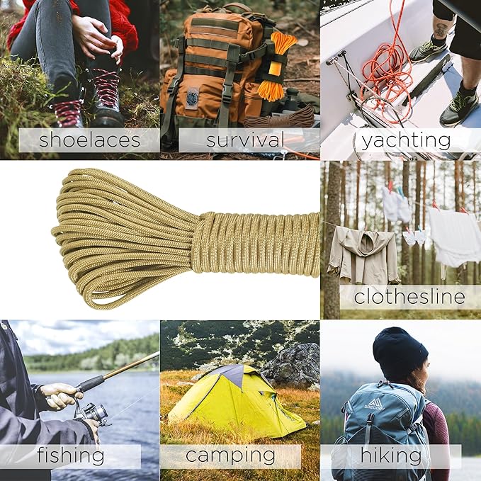 TECEUM 5/32" Paracord Rope 1000 – 1000ft / 200ft / 100ft / 50ft – Tactical Parachute Cord 4mm – 45+ Colors – Nylon String for Survival & Camping Gear – Stripe Cord for Survival – Utility Rope