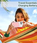 6000mah Ultra Slim Built in Cables Power Bank, Card Size Built in USB C Cords Battery Pack Portable Charger for Phones, 3 Output External Battery Pack Compatible with iPhone, Samsung, Light Pink