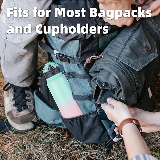 Insulated Water Bottle 20oz for Adults Kids Stainless Steel Water Bottles with Straw/Chug/Carabiner 3 Lids Fruit Strainer Double Wall Vacuum Wide Mouth BPA Free Sweat/Leak-Proof for School Travel