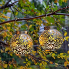 Outdoor Solar Hanging Lantern Lights Metal LED Decorative Lamp for Garden Patio Courtyard Lawn and Table with Hollowed-Out Design (Antique Bronze)