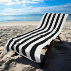 COTTON CRAFT Oversized XL Beach Towel - 2 Pack 39 x 68 inches Big & Huge Beach Blanket Towel - 100% Cotton Velour Thick Plush 450 GSM Super Soft Luxury - Pool Picnic Bath Towel - Cabana Stripe Black