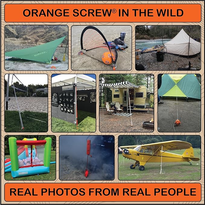Ultimate Ground Anchors: Heavy Duty Screw-in Tent Stakes for High Wind, Sand, Canopies, and Camping - Made in USA, Included T-Grip Tool - (Small, Single Pack, Orange)