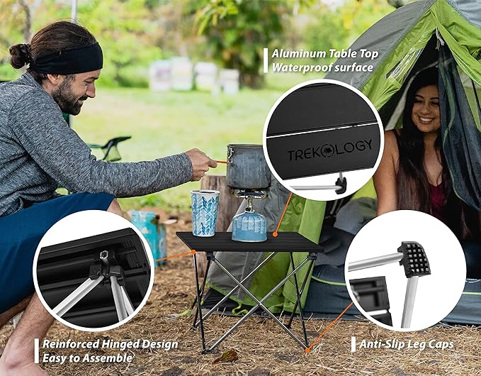 TREKOLOGY Small Camping Table - Beach Table That Fold Up - Lightweight, Foldable, Potable Folding Small Outdoor Table - for Camp, Hiking, Campers & Summer Outing Trip