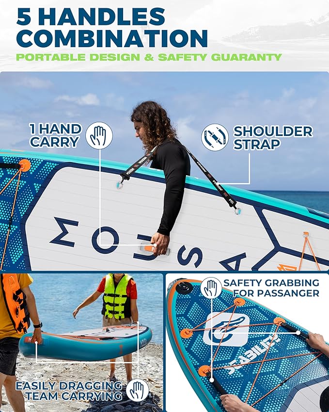 MOUSA 11'6“x35 Extra Wide Inflatable Stand Up Paddle Board, Stable Long SUP for 2 People/Family, Shoulder Strap, 3/5 Handles, 100L Backpack, All-Round Sup Board, Removeable Fin