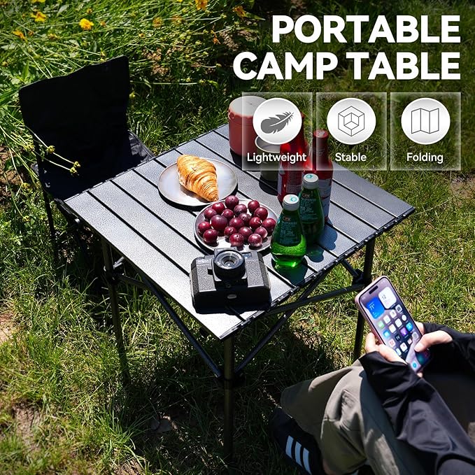 Opliy Portable Folding Camping Table for 2-4 Persons Aluminum Collapsible Table Lightweight with Carry Bag for Camping, Hiking, Picnics, BBQ, Beach Trips & Tailgating