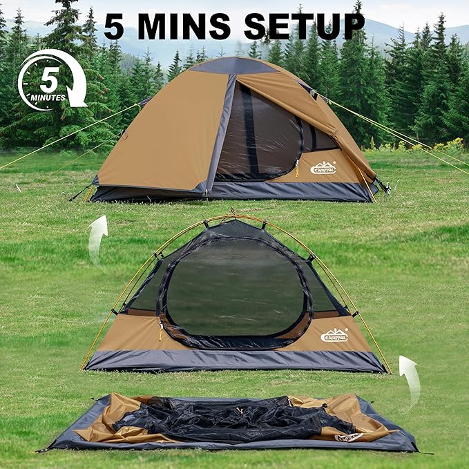 2 Person Backpacking Tent, Waterproof Windproof Two Person Tent, Lightweight Easy Setup 2 Man Tent for Camping Hiking Cycling