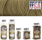 TOUGH-GRID 550 Paracord Rope Nylon Parachute Cord, Made in USA Survival Kit, Outdoor Adventures, Camping, Tactical Gear & Emergency Supplies, Military Type III Mil-Spec