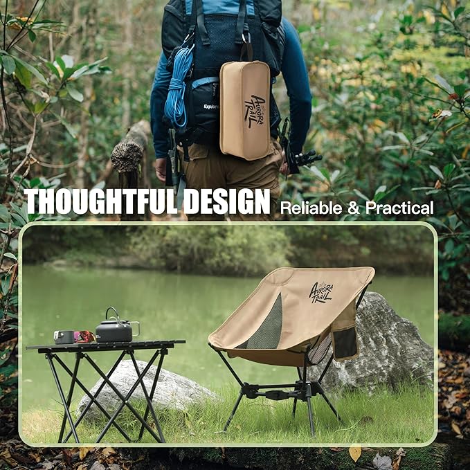 Ultralight Backpacking Chair,2.2lb Compact Folding Camping Chair,Supports 300lbs,Portable Travel & Hiking Chair,Lightweight Design,Perfect for Hiking Gear, Picnics and Traveling (Khaki)