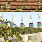 Cooo 4 Pack Mosaic Solar Lantern Outdoor Waterproof IP68 Hanging Projection Light Hidden Lid Pear-Shaped Lantern with Rope Handle Solar Powered Auto On for Patio Garden Fence Table - Neon Mosaic