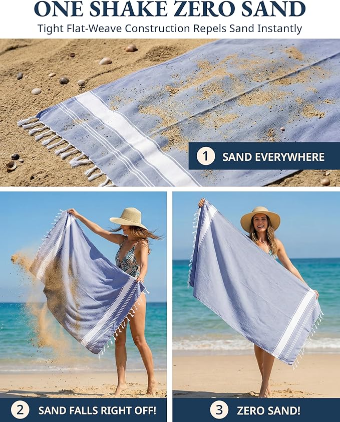 LANE LINEN Turkish Beach Towels, Extra Large Beach Towel, Pre-Washed for Soft Feel, Oversized Sand Free Quick-Dry Pool Towel, Beach Towels for Adults,39" x71" - Forever Blue