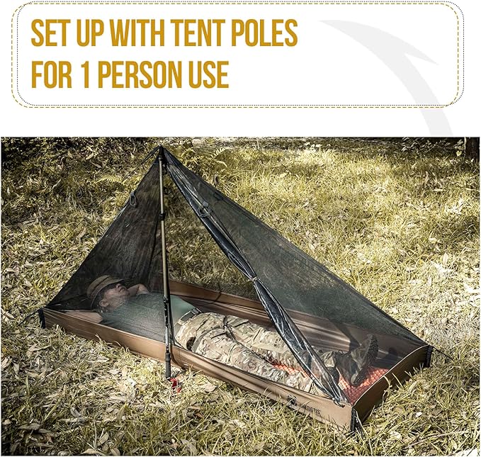 OneTigris Mesh Teepee Tent, Ultralight 1 Person Screen Room with Waterproof Bathtub Floor for Outdoor Camping Hiking Backpacking Bushcraft Tarp Hot Tent Shelter