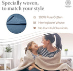 Threadmill Luxury Cotton Blankets for Queen Size Bed | All-Season 100% Cotton Queen Size Blanket | Herringbone Soft Breathable Fall Thermal Blanket fits Full Size Bed | Folkstone Blue