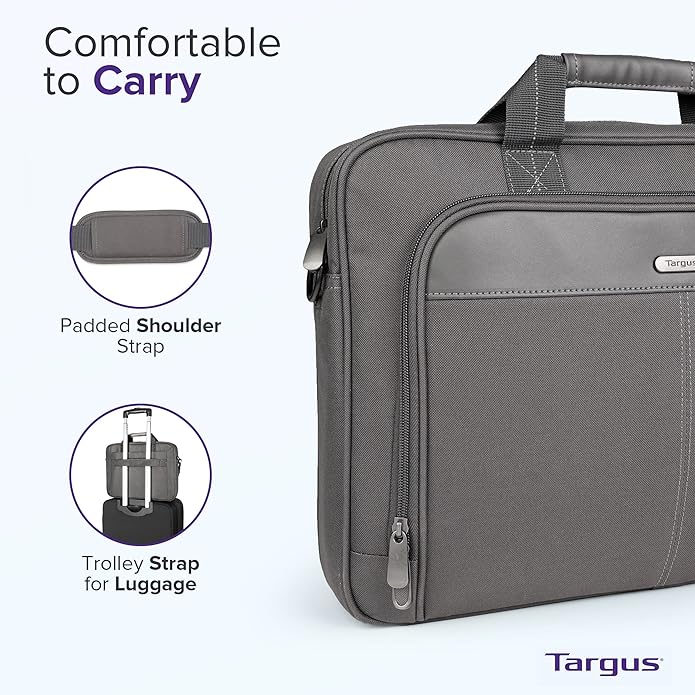 Targus Classic Slim Laptop Bag - Ergonomic Briefcase and Messenger Bag - Spacious Foam Padded for Laptops and Under