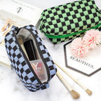 PAZIMIIK Checkered Makeup Bag for Purse Portable Zipper Make Up Pouch Small Cosmetic Case for Travel Accessories (2PCS Green Blue)
