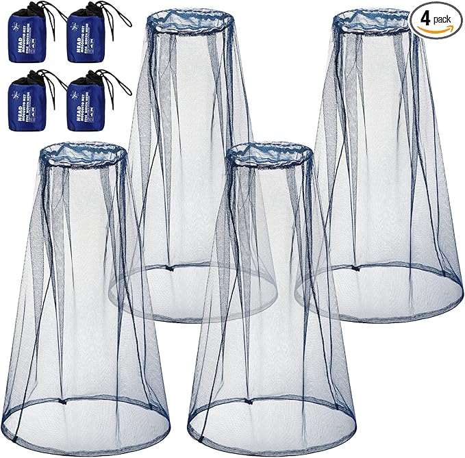 HESTYA 4 Pack Mosquito Head Net Face Mesh Protecting Net for Outdoor Hiking Camping Climbing Mosquito Fly Insects Preventing(Blue)