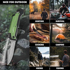 ALBATROSS 7-in-1 Damascus Folding Knife - Glass Breaker/Seatbelt Cutter/Flashlight/Fire Starter, Military Rescue Tool with Carrying Bag - FK01-DA-GN (Green)