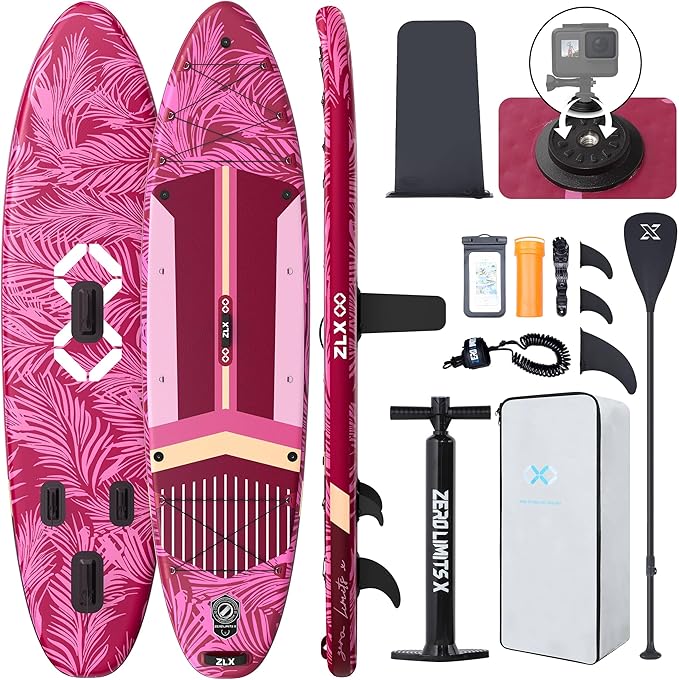 ZLX 11'6" Extra Wide Inflatable Stand Up Paddle Board SUP, Stable Non-Slip Deck Pad, Unique Fin System and Premium iSUP Accessories - Portable Backpack & Upgraded Pump for Adults, All Skill Levels