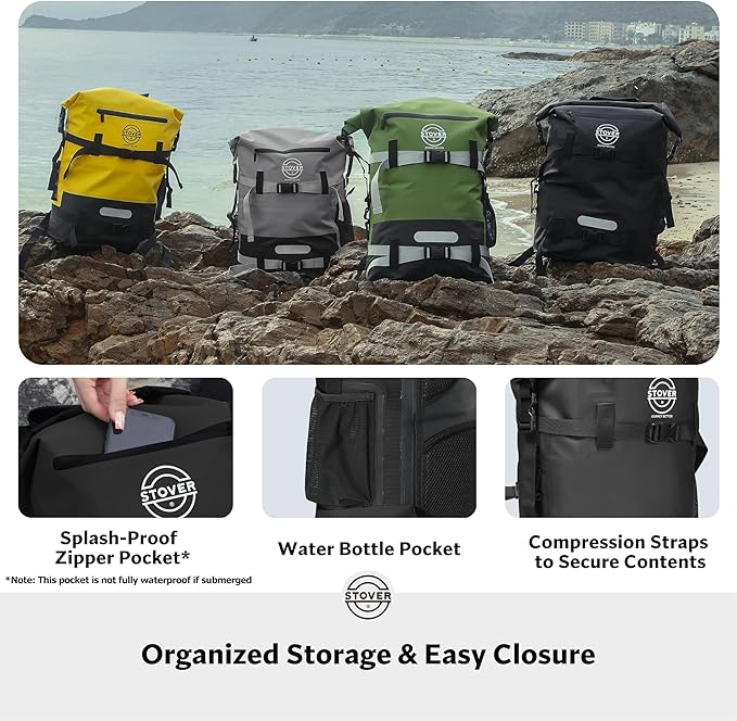 STOVER 5/10/25/30/40/55L Waterproof Backpack- Floating Dry Bag for Kayaking, Travel, Beach, Hiking, & Camping, Men/Women