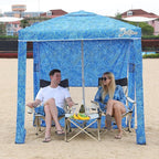 Beach Cabana, 6.2'×6.2' Beach Canopy with Side Wall, UPF 50+ UV Protection Easy Setup Tent Sun Shelter with Sand Pockets for Whole Family(Surging Waves)