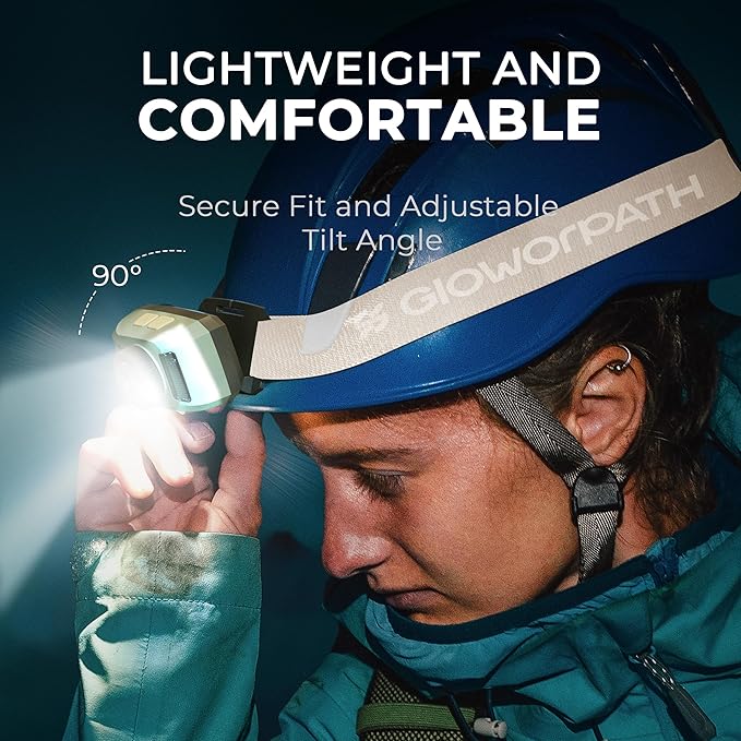 Rechargeable Headlamp Flashlight,Super Bright LED Head Torches,Sensor Control, 6 Light Settings, IPX5 Waterproof & Lightweight, Ideal for Camping, Running & Hiking Outdoor (2, Beige)