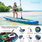 SereneLife Inflatable Stand Up Paddle Board with Premium SUP Accessories – Wide Stable Design with Non-Slip EVA Deck Pad for Adults and Youth of All Skill Levels, 350 lbs Capacity