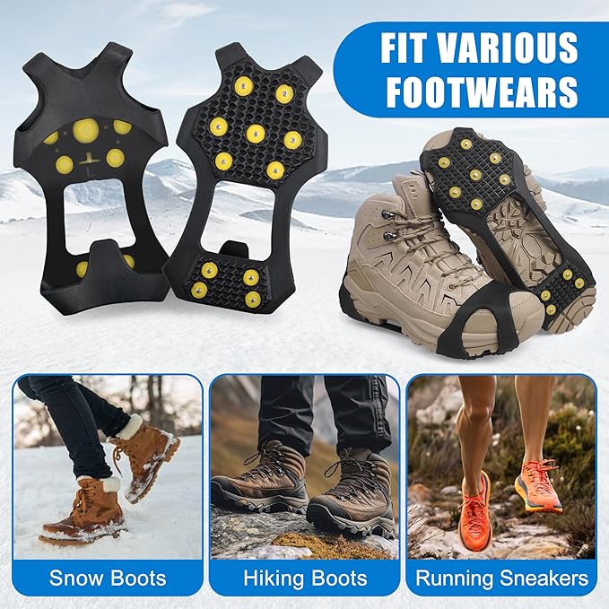 Ice Cleats Snow Traction Crampons for Shoes and Boots,11-Stud Ice Cleats Walking Traction Grips Anti-Slip Ice Snow Grippers Over Shoe for Women Men Walking on Snow and Ice