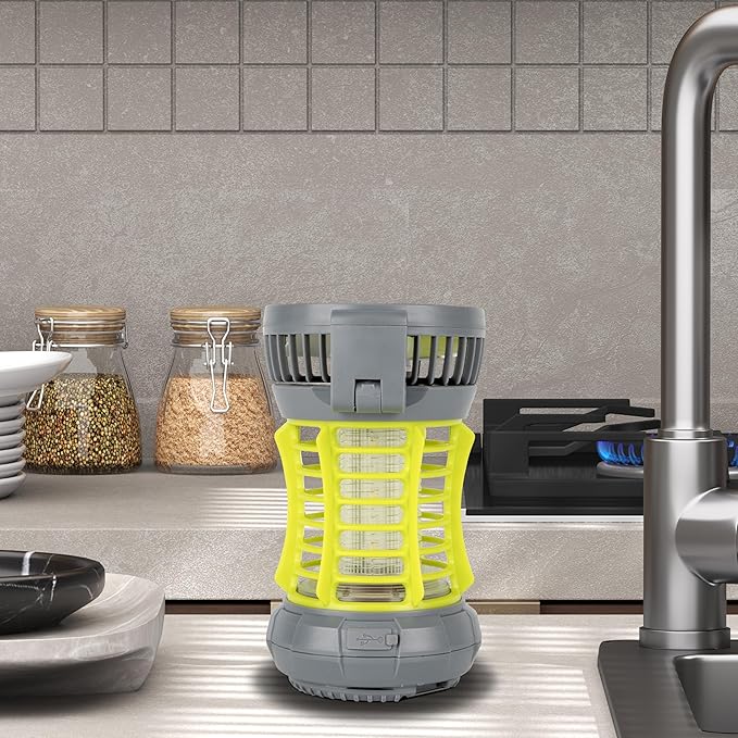 GREEN MORE Portable Camping Lantern with Cooling Fan - 18650 Battery Required (NOT Included), 6 Light Modes Camping Light Lightweight, for Power Outages Fishing Hurricane Emergency, Green