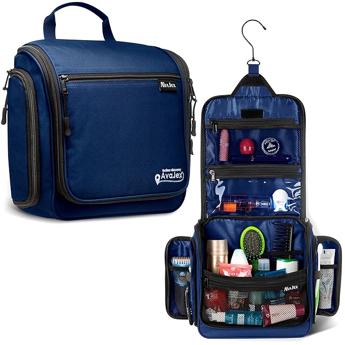 Travel Toiletry Bag for Men and Women - (10.6”x10.6”x3.2”) Large Hanging Toiletry Organizer - Waterproof Hygiene Bag with Metal XXL Swivel Hook, with Sturdy Zippers and 19 Compartments for Toiletries