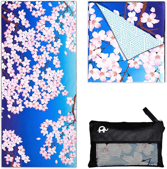 Elite Trend Quick Dry Towel Extra Large 78x35 Inch - Microfiber Beach Towel - Perfect for Beach, Travel, Swimming, Pool, Yoga, Hiking, Camping - Lightweight, Fast Drying, Compact for Adults (Sakura)