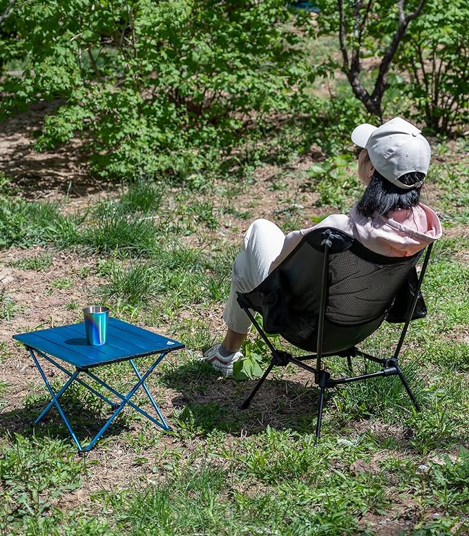 iClimb Ultralight Compact Camping Folding Beach Chair with Anti-Sinking Large Feet and Back Support Webbing (Black - Square Frame)