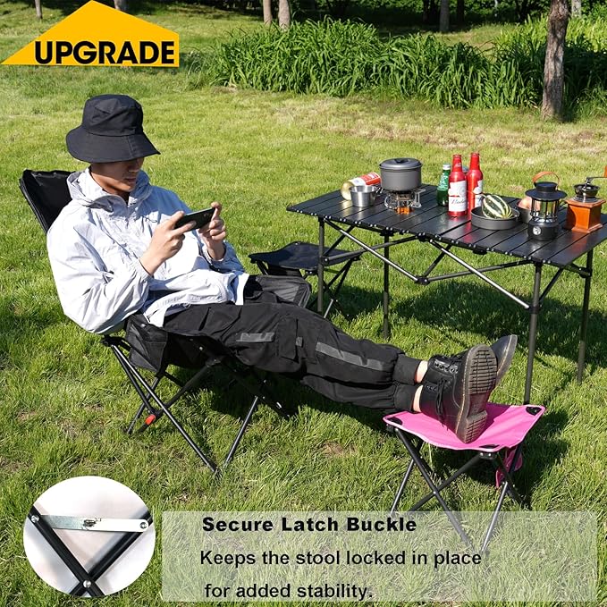 Opliy Camping Stool Upgrade Foot Stool for Camping Fishing Hiking Gardening and Beach, Camping Seat with Carry Bag (Rose Red)