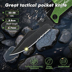 ALBATROSS 7-in-1 Folding Pocket Knife with Glass Breaker, Seatbelt Cutter, Serrated Blade, LED Flashlight, Fire Starter & Bottle Opener - Emergency & Outdoor Tool with Pouch (Green) FK01-GN