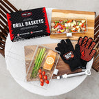 BLAZIN' GRILL Baskets for Outdoor Grill | 2 Grilling Baskets with Detachable Handle | Barbecue Grill Set with BBQ Gloves | Portable Camping Net Rack Perfect for Vegetables, Seafood & Meat