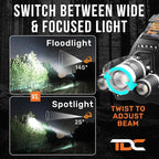 TDC Head Lamp Led Rechargeable Super Bright - USB-C Headlamp for Adults - Head Lights for Forehead - 1080 Lumen Head Flashlight - 10HR Battery for Hardhat, Camping, Hunting, Work