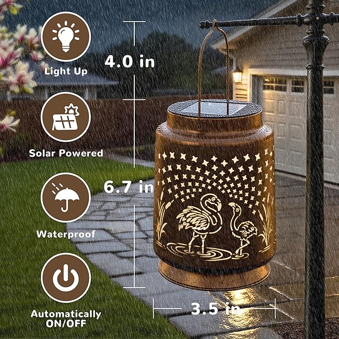 Flamingo Solar Lantern for Garden Outdoor Decor – Hanging Metal Light Decoration for Patio, Yard, Lawn, Pathway, Backyard – Birthday Gift for Mom, Women, Grandma