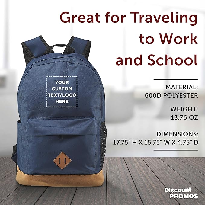 DISCOUNT PROMOS Custom Multipurpose Laptop Backpacks Set of 10/40/80, Personalized Bulk Pack - Lots of Features for Everyday Use, Perfect for Employess, Businessman - Blue