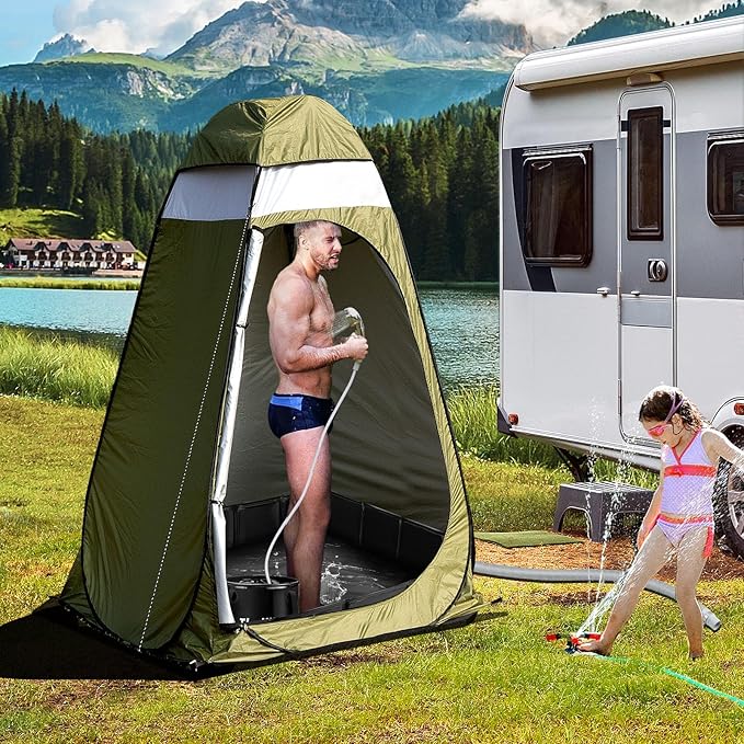 Upgraded Portable Shower Pan, 41" x 41" x 10" Outdoor Shower Base with Detachable Drain Pipe, Foldable Camping Shower Base for Beach, RV, and Indoor