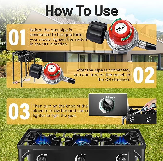 Outdoor Camping Stove, 130000 BTU, High Pressure Single Burner, Propane Gas Cooker with Detachable Legs, 30 PSI Regulator