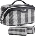 BOYATU Travel Makeup Bag Organizer Cosmetic Bag: 3 Pcs Set Make up Bags for Women with Handle - Waterproof Vegan Leather Toiletry Bags Travel Essentials Pouch with Compartments (F-01-Black)