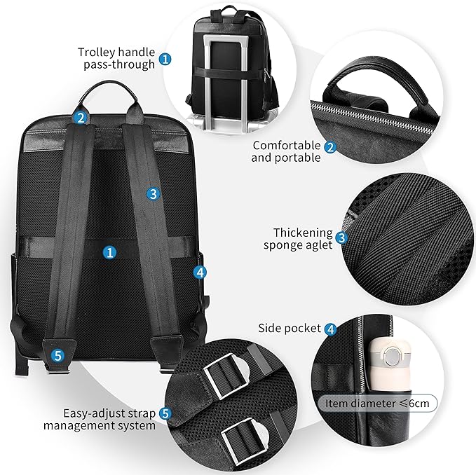 Large Black Leather Backpack for Men, 17.3 Inch Genuine Leather Laptop Backpack for Men, Minimalist Luxury Executive Computer Backpack for Travel Work
