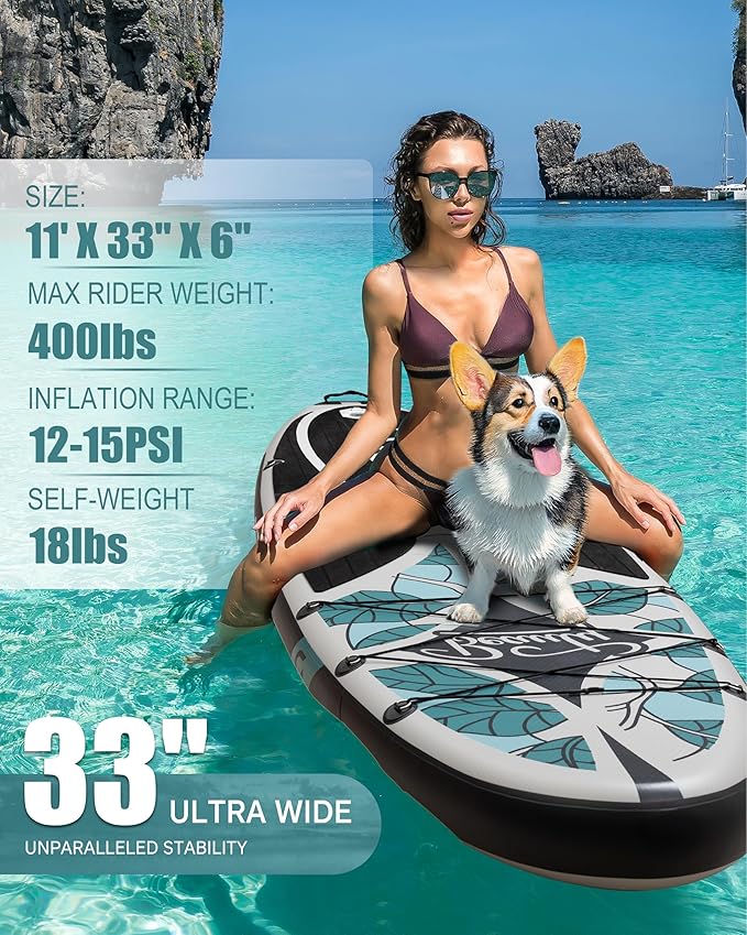 Inflatable Stand Up Paddle Board with SUP Accessories, Anti-Slip EVA Deck, 11'*33" Inflatable Paddle Boards for Adults & Youth of All Skill Levels