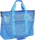 Fammart Mesh Beach Bag, Large Beach Tote with Zipper Pocket, Toys Pool Bag for Family Travel Vacation Cruise Essentials