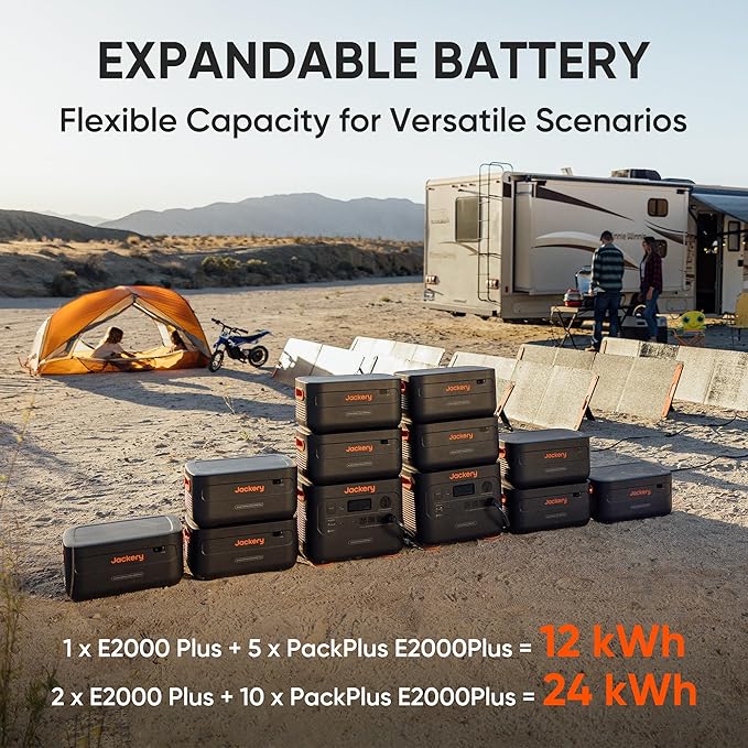 Jackery Solar Generator 2000 Plus 500W, 2042Wh LiFePO4 Battery 3000W Output, Portable Power Station with 500W Solar Panel, Fast Charging in 2H, Expandable for Outdoor RV Camping and Home Emergency
