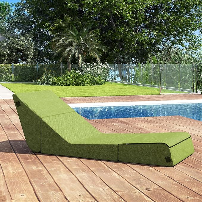 jela Outdoor Chaise Lounge, Waterproof Folding Sofa Bed Lounge Chair, UV Resistant Folding Lounge Chair with Machine Washable Cover, Soft Foam Patio Sofa Chairs Pool Lounge Chaise Chairs (Green)