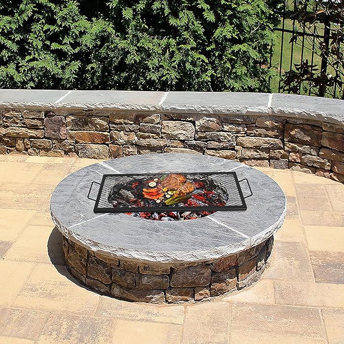 Onlyfire Rectangle X-Marks Fire Pit Cooking Grate, Campfire Grill Grate with Handles, Heavy Duty Steel BBQ Grill Grate for Outdoor, 40-Inch