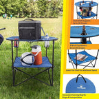 Wakeman Camp Table - Round 2-Tier Folding Table with 4 Cupholders and Carrying Bag - for Camping, Beach, Picnic, Sporting Events, and More Outdoors,Blue