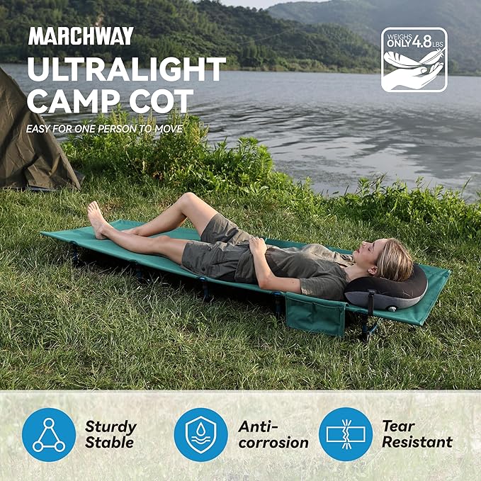 MARCHWAY Ultralight Folding Tent Camping Cot Bed, Portable Compact for Outdoor Travel, Base Camp, Hiking, Mountaineering, Lightweight Backpacking (Green)